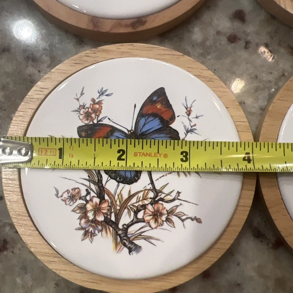 Butterfly Coasters Wood Ceramic Monarch 6‎ Designs Cottage NEW old stock